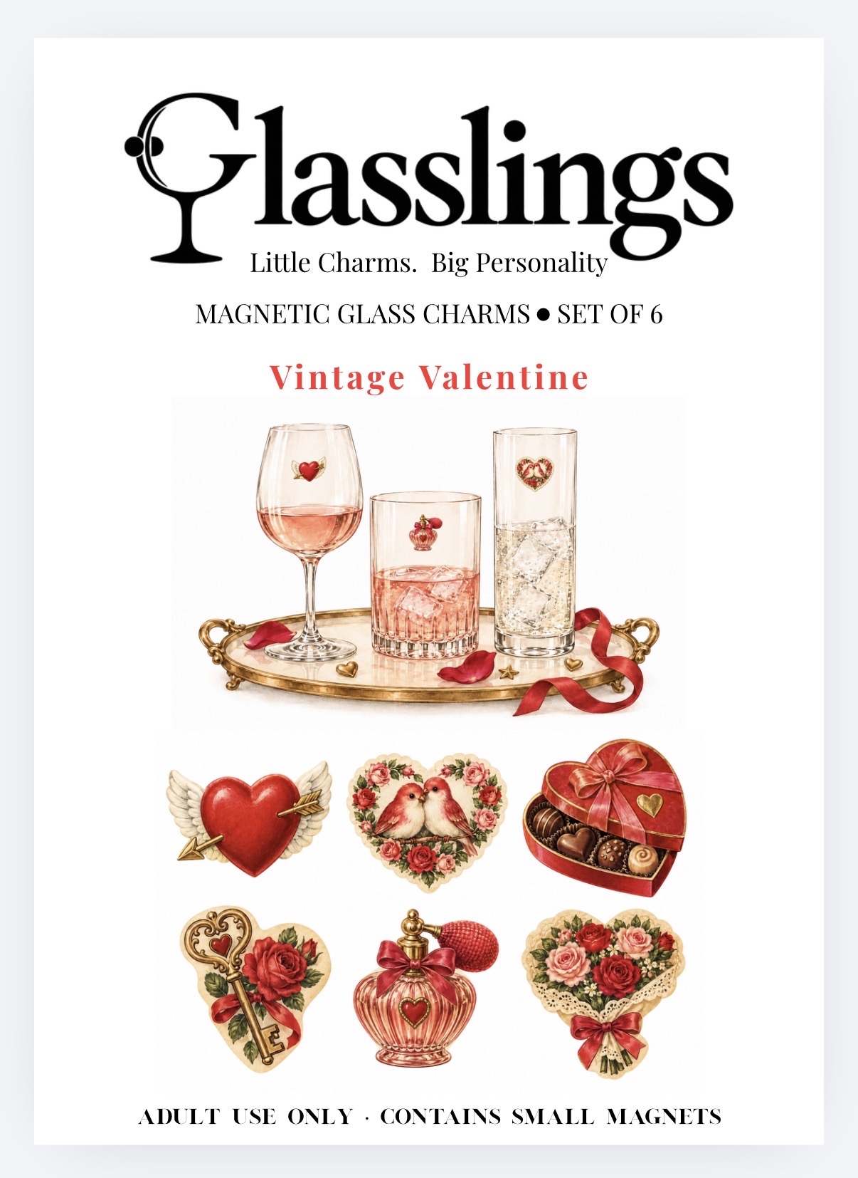 Vintage Valentine magnetic glass charms